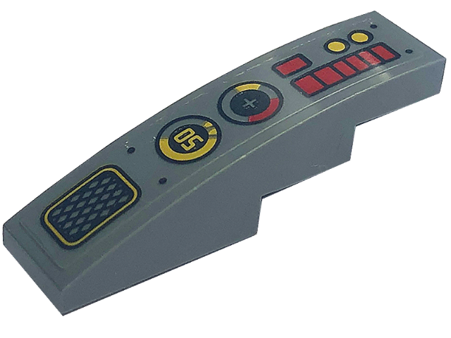 Slope, Curved 4 x 1 with Black Grille, Gold Number 50 in Circle, and Red and Gold Buttons Pattern Model Left Side (Sticker) - Set 71773