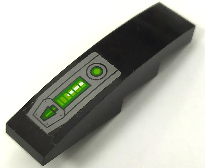 Slope, Curved 4 x 1 with Dark Bluish Gray Panel, Hull Plate, Black Circles and Rivets, Green and Lime Dot Pattern (Sticker) - Set 72003