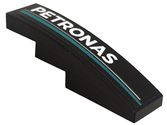 Slope, Curved 4 x 1 with White 'PETRONAS', Silver and Dark Turquoise Lines Pattern Model Left Side (Sticker) - Set 76909