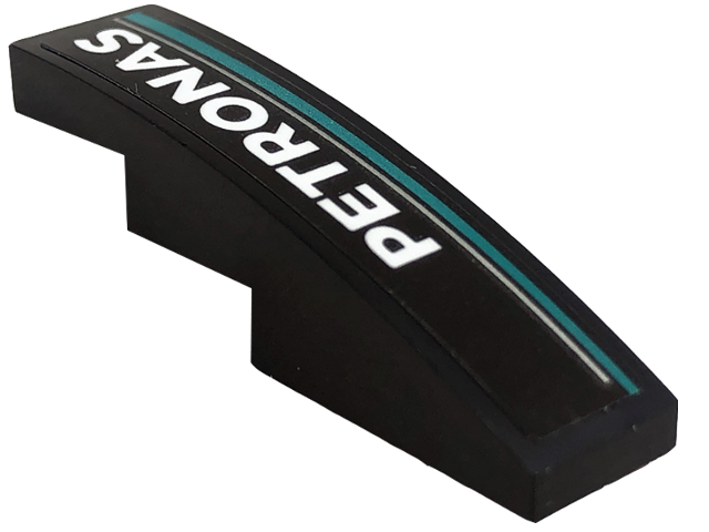 Slope, Curved 4 x 1 with White 'PETRONAS', Silver and Dark Turquoise Lines Pattern Model Right Side (Sticker) - Set 76909