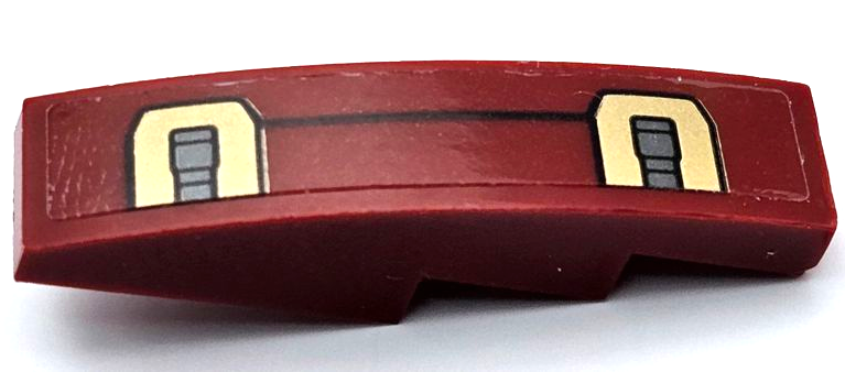 Slope, Curved 4 x 1 with Gold, Dark Red and Dark Bluish Gray Iron Man Hulkbuster Armor Plates Pattern Model Right Side (Sticker) - Set 76105