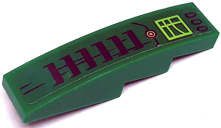 Slope, Curved 4 x 1 with Black Air Intake Vent, Gold Circle, Lime Square and Lines Pattern (Sticker) - Set 71763