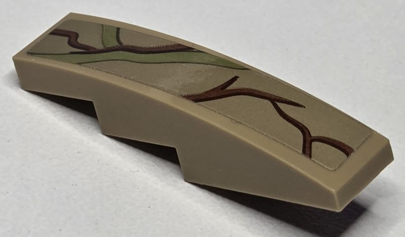 Slope, Curved 4 x 1 with Reddish Brown Tree Bark Plates and Olive Green Vines Pattern (Sticker) - Set 76217