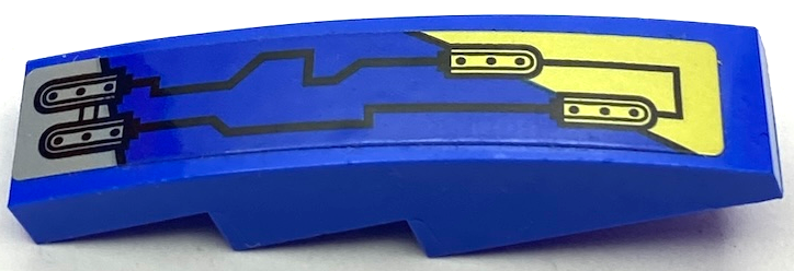 Slope, Curved 4 x 1 with Gold and Light Bluish Gray Armor Plates and Black Circuitry Pattern Model Left Side (Sticker) - Set 71699