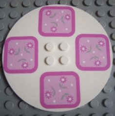 Tile, Round 8 x 8 with 4 Studs in Center with 4 Pink Floral Placemats Pattern (Stickers) - Set 5895
