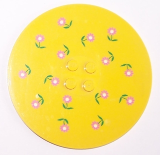 Tile, Round 8 x 8 with 4 Studs in Center with Pink Flowers Pattern (Sticker) - Set 5890