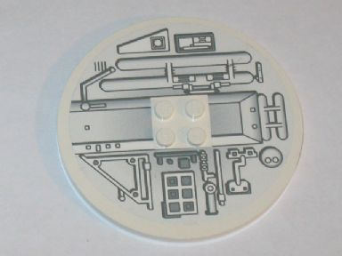 Tile, Round 8 x 8 with 4 Studs in Center with Machinery Pattern Model Right Side (Sticker) - Set 10019