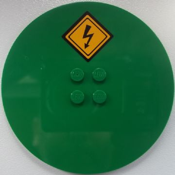 Tile, Round 8 x 8 with 4 Studs in Center with Electricity Danger Sign Pattern (Sticker) - Set 60052