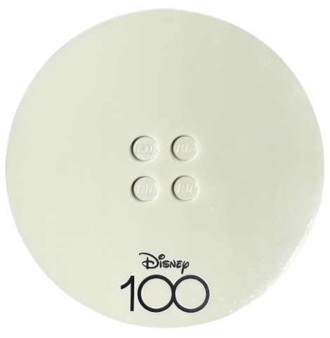 Tile, Round 8 x 8 with 4 Studs in Center with Black 'DISNEY 100' Pattern