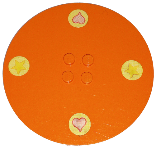 Tile, Round 8 x 8 with 4 Studs in Center with 2 Pink Hearts and 2 Yellow Stars Pattern (Stickers) - Set 3116