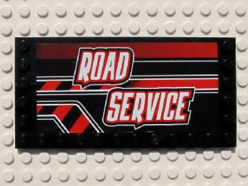Tile, Modified 6 x 12 with Studs on Edges with White 'ROAD SERVICE' on Black and Red Stripes Pattern Model Right (Sticker) - Set 8285