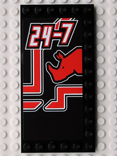 Tile, Modified 6 x 12 with Studs on Edges with White '24-7' and Red Rhino Head Pattern Model Left Side (Sticker) - Set 8285