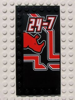 Tile, Modified 6 x 12 with Studs on Edges with White '24-7' and Red Rhino Head Pattern Model Right (Sticker) - Set 8285