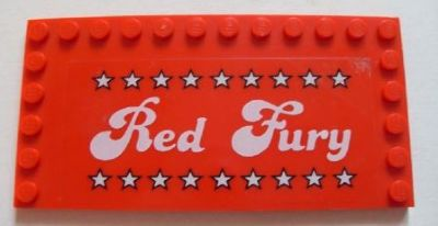 Tile, Modified 6 x 12 with Studs on Edges with White 'Red Fury' and Stars Pattern (Sticker) - Set 5533