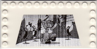 Tile, Modified 6 x 12 with Studs on Edges with Black and White Movie Screen with Dancing Minifigure Pattern (Sticker) - Set 10232