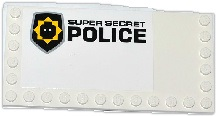 Tile, Modified 6 x 12 with Studs on Edges with Minifigure Head Badge and 'SUPER SECRET POLICE' Pattern Model Left Side (Sticker) - Set 70815