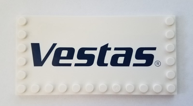 Tile, Modified 6 x 12 with Studs on Edges with 'Vestas' Logo Pattern