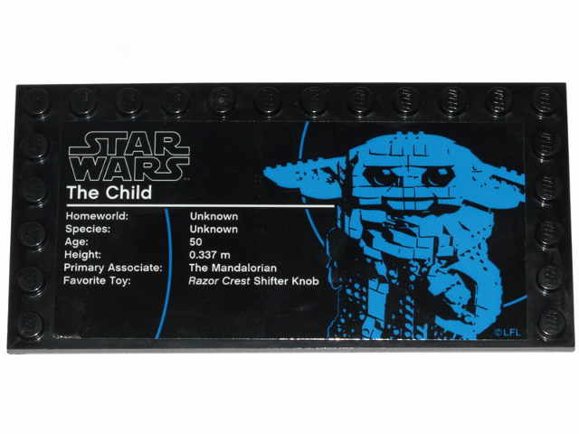 Tile, Modified 6 x 12 with Studs on Edges with Star Wars Logo and 'The Child' Pattern (Sticker) - Set 75318