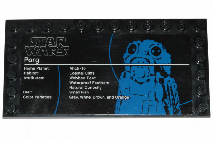 Tile, Modified 6 x 12 with Studs on Edges with Star Wars Logo and 'Porg' Pattern (Sticker) - Set 75230