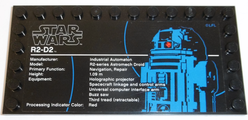 Tile, Modified 6 x 12 with Studs on Edges with Star Wars Logo and 'R2-D2' Pattern (Sticker) - Set 75308