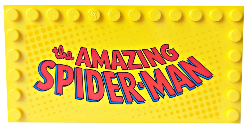 Tile, Modified 6 x 12 with Studs on Edges with 'the AMAZING SPIDER-MAN' Pattern