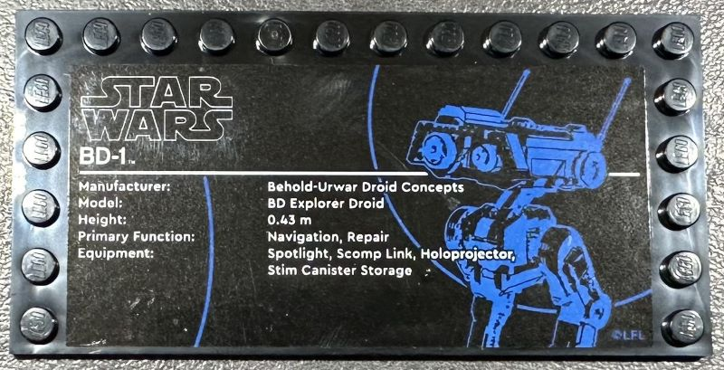 Tile, Modified 6 x 12 with Studs on Edges with Star Wars Logo and 'BD-1' Pattern (Sticker) - Set 75335