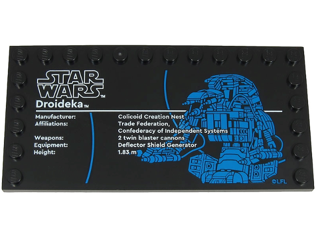 Tile, Modified 6 x 12 with Studs on Edges with Star Wars Logo and 'Droideka' Pattern