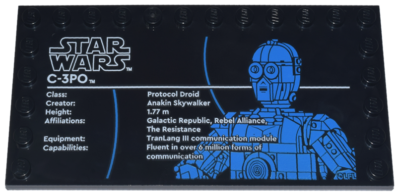 Tile, Modified 6 x 12 with Studs on Edges with Star Wars Logo and 'C-3PO' Pattern