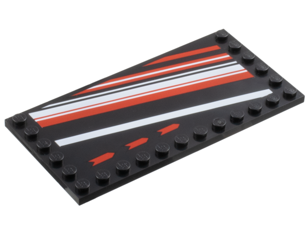 Tile, Modified 6 x 12 with Studs on Edges with Arrows, Red and White Diagonal Stripes Pattern