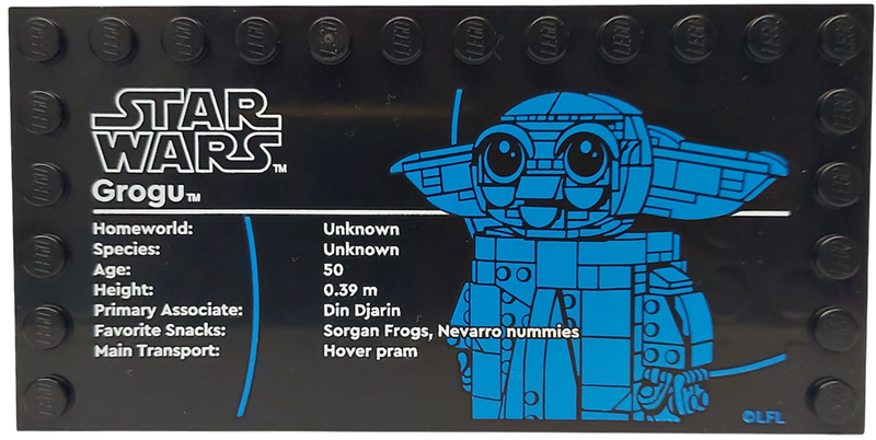 Tile, Modified 6 x 12 with Studs on Edges with Star Wars Logo and 'Grogu' Pattern