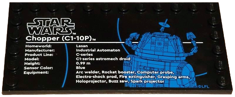 Tile, Modified 6 x 12 with Studs on Edges with Star Wars Logo and 'Chopper (C1-10P)' Pattern