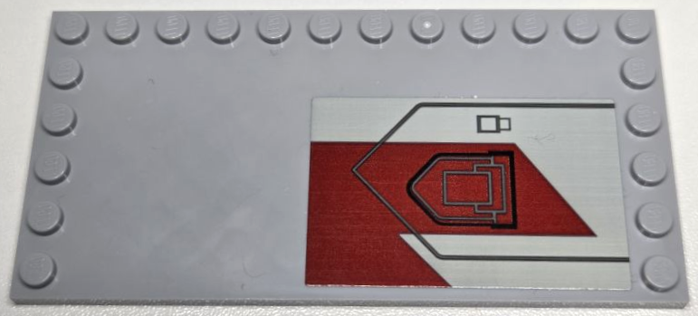 Tile, Modified 6 x 12 with Studs on Edges with Dark Red Panel, Black and Dark Bluish Gray Armor Plate Outlines Pattern Model Left Side (Sticker) - Set 75362