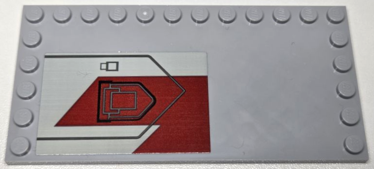 Tile, Modified 6 x 12 with Studs on Edges with Dark Red Panel, Black and Dark Bluish Gray Armor Plate Outlines Pattern Model Right Side (Sticker) - Set 75362