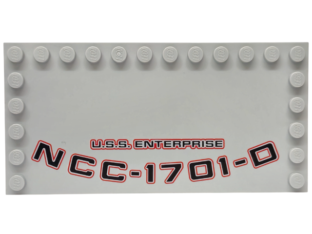 Tile, Modified 6 x 12 with Studs on Edges with Black and Red 'U.S.S. ENTERPRISE NCC-1701-D' Pattern