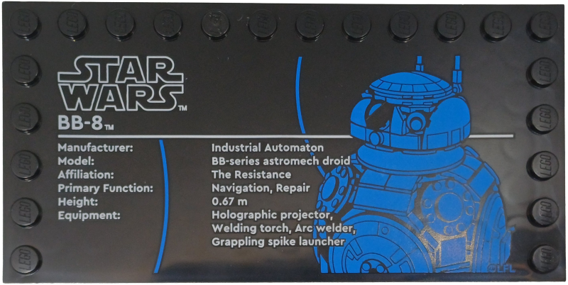 Tile, Modified 6 x 12 with Studs on Edges with Star Wars Logo and 'BB-8' Pattern