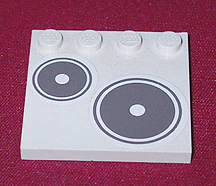 Tile, Modified 4 x 4 with Studs on Edge with Dark Gray Circles / Stove Plates Pattern Model Right Side (Sticker) - Set 5895