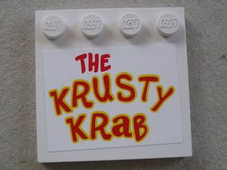 Tile, Modified 4 x 4 with Studs on Edge with 'THE KRUSTY KRAB' Pattern (Sticker) - Set 3825