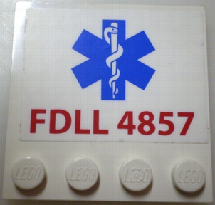 Tile, Modified 4 x 4 with Studs on Edge with Red 'FDLL 4857' and Blue EMT Star of Life Pattern (Sticker) - Set 4857