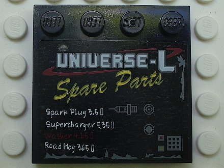 Tile, Modified 4 x 4 with Studs on Edge with 'UNIVERSE-L Spare Parts' and Price List Pattern (Sticker) - Set 5980