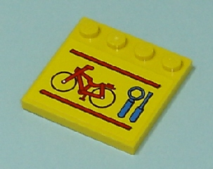 Tile, Modified 4 x 4 with Studs on Edge with Red Bicycle and Lines, Blue Wrench and Screwdriver Pattern (Sticker) - Set 7641