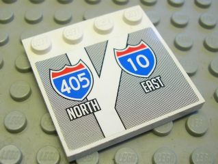 Tile, Modified 4 x 4 with Studs on Edge with Interstate Road Signs '405 NORTH' and '10 EAST' Pattern (Sticker) - Set 8147