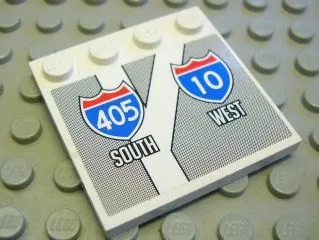 Tile, Modified 4 x 4 with Studs on Edge with Interstate Road Signs '405 SOUTH' and '10 WEST' Pattern (Sticker) - Sets 8147 / 8495