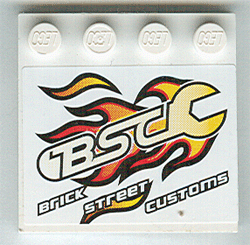 Tile, Modified 4 x 4 with Studs on Edge with Flaming 'BSC' Wrench and 'BRICK STREET CUSTOMS' Pattern (Sticker) - Set 8681