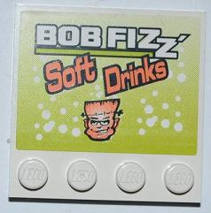 Tile, Modified 4 x 4 with Studs on Edge with 'BOB FIZZ', 'Soft Drinks', and Frankenstein Monster Head Pattern (Sticker) - Set 8186