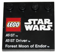 Tile, Modified 4 x 4 with Studs on Edge with LEGO Star Wars Logo, 'AT-ST', 'AT-ST Driver', and 'Forest Moon of Endor' Pattern