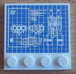 Tile, Modified 4 x 4 with Studs on Edge with Blueprints Pattern (Sticker) - Set 8424