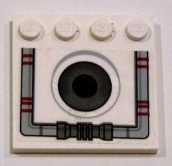 Tile, Modified 4 x 4 with Studs on Edge with Black and Dark Bluish Gray Hole and Light Gray Piping Pattern (Sticker) - Set 10195