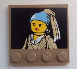 Tile, Modified 4 x 4 with Studs on Edge with Minifigure Girl with a Pearl Earring Painting Pattern (Sticker) - Set 60008