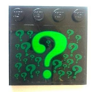Tile, Modified 4 x 4 with Studs on Edge with Bright Green Question Marks (Riddler Logo) Pattern (Sticker) - Set 7785