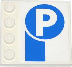 Tile, Modified 4 x 4 with Studs on Edge with Thick Blue Stripe and Capital Letter P in Circle Pattern (Sticker) - Set 4207